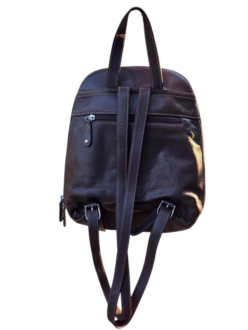 Tignanello - Dark Brown Leather Small Y2K Backpack Zip Bag Adjustable Straps